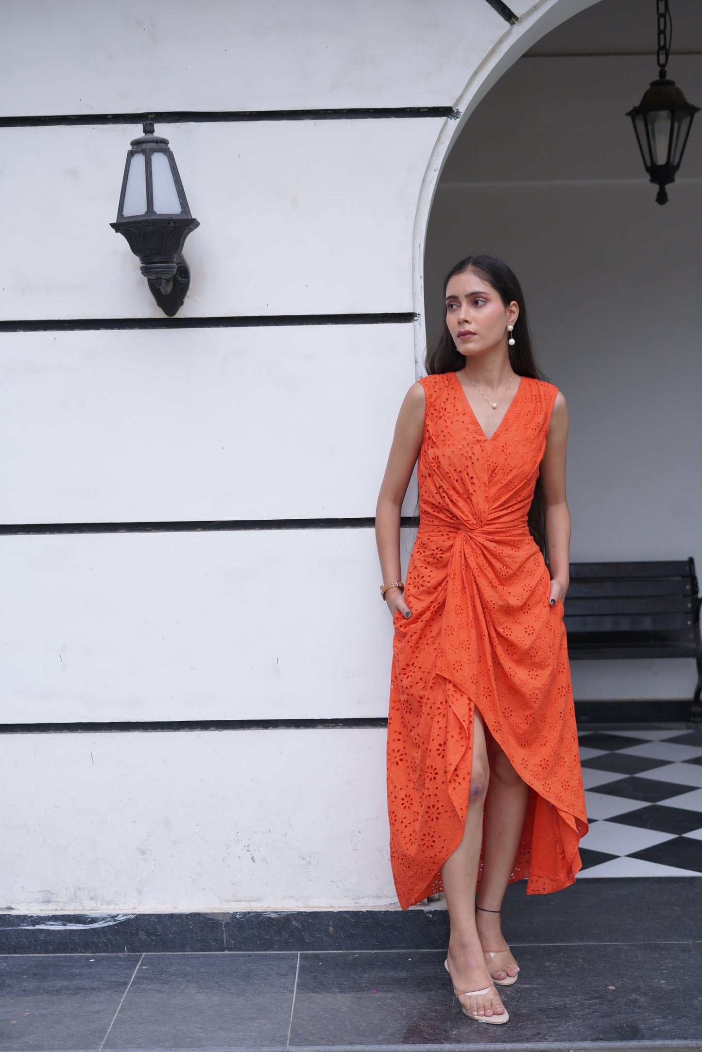 Tangerine Tie-up Wrap Dress