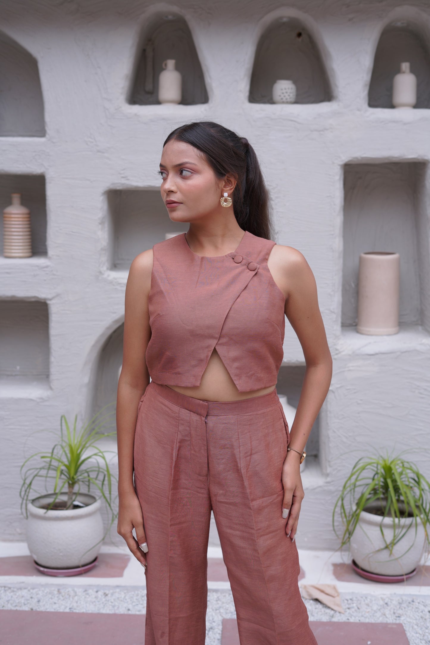 Brown Crossover Vest Co-ord Set