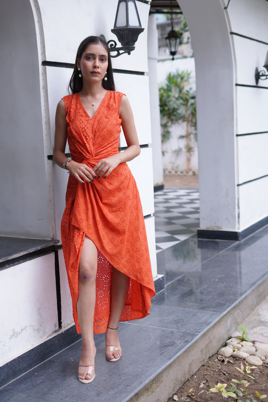 Tangerine Tie-up Wrap Dress