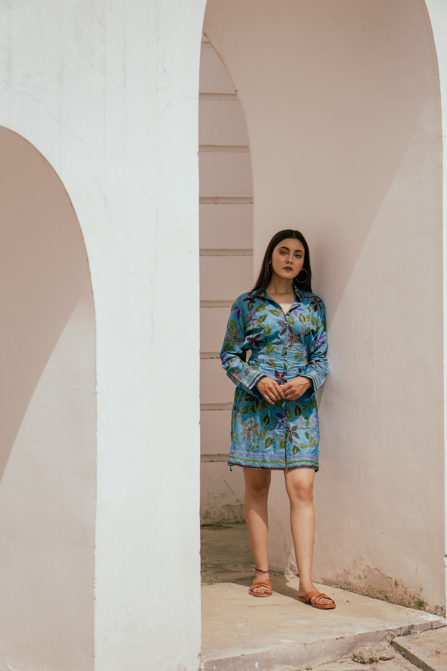 Blue Buttoned Shirt Dress