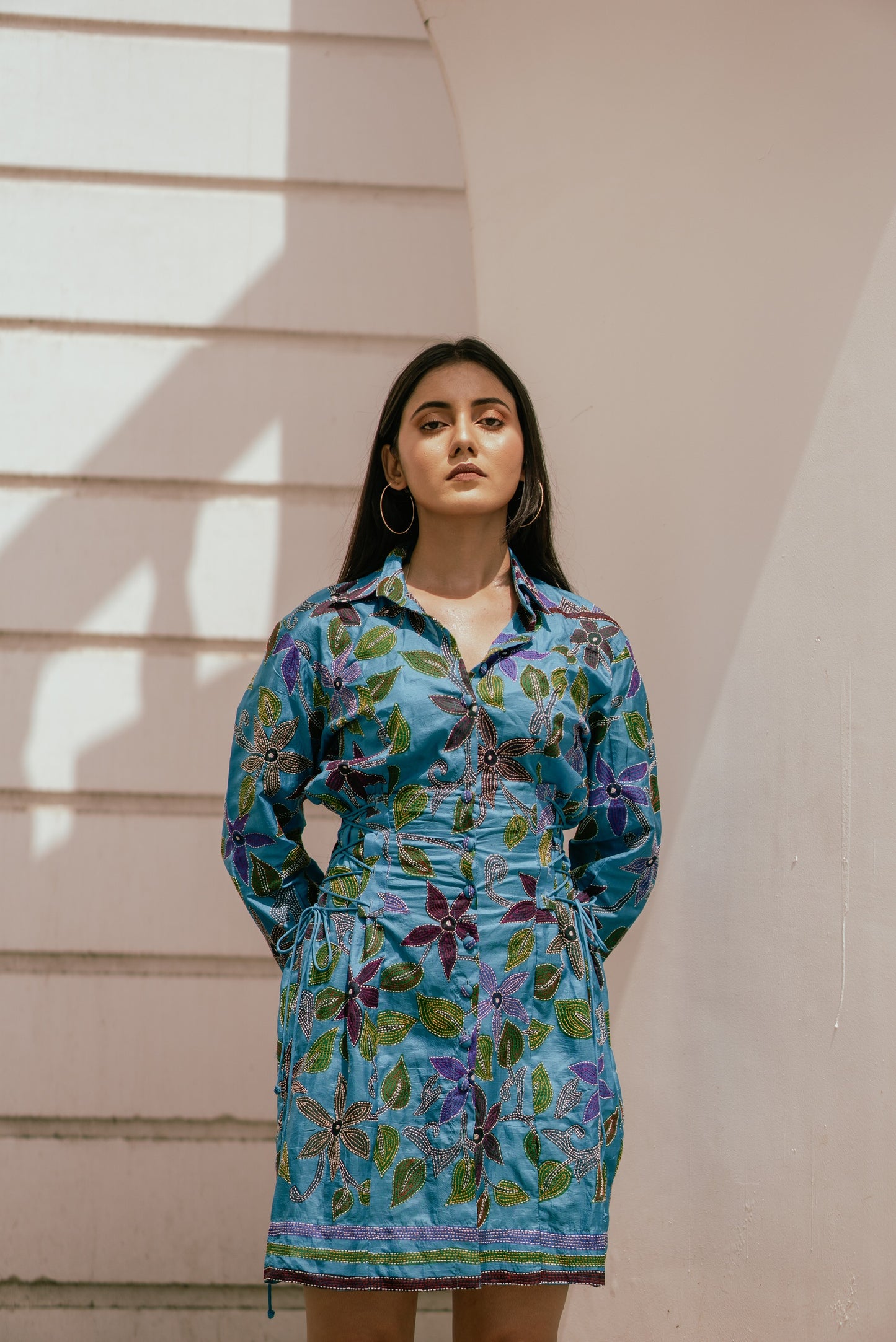 Blue Buttoned Shirt Dress