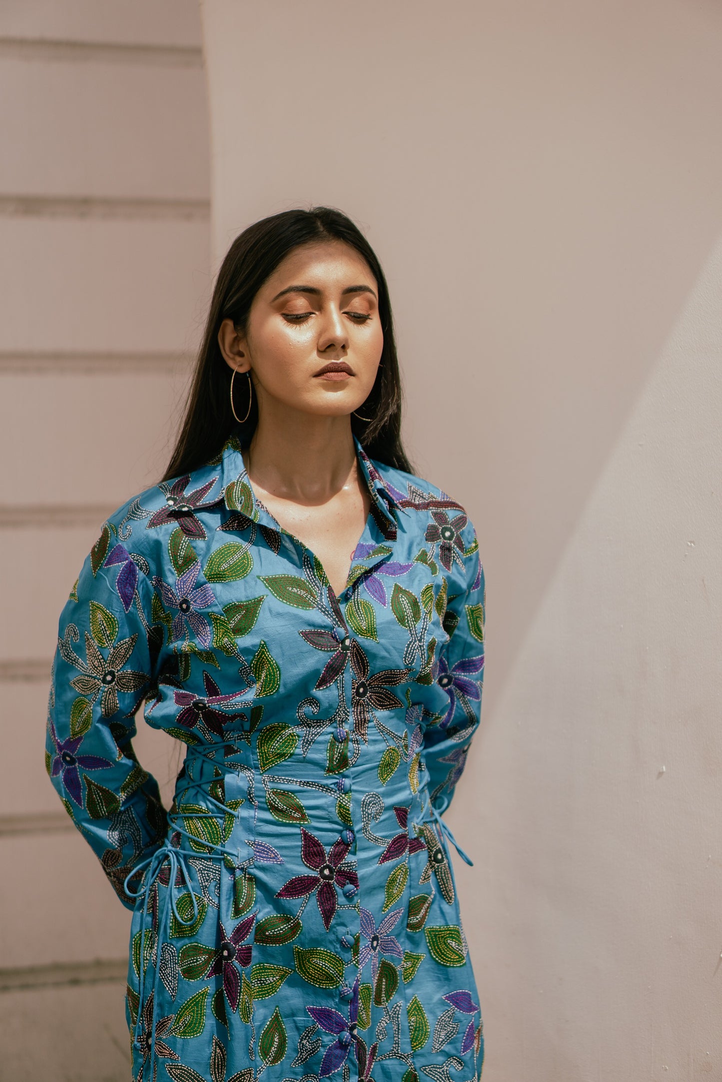 Blue Buttoned Shirt Dress