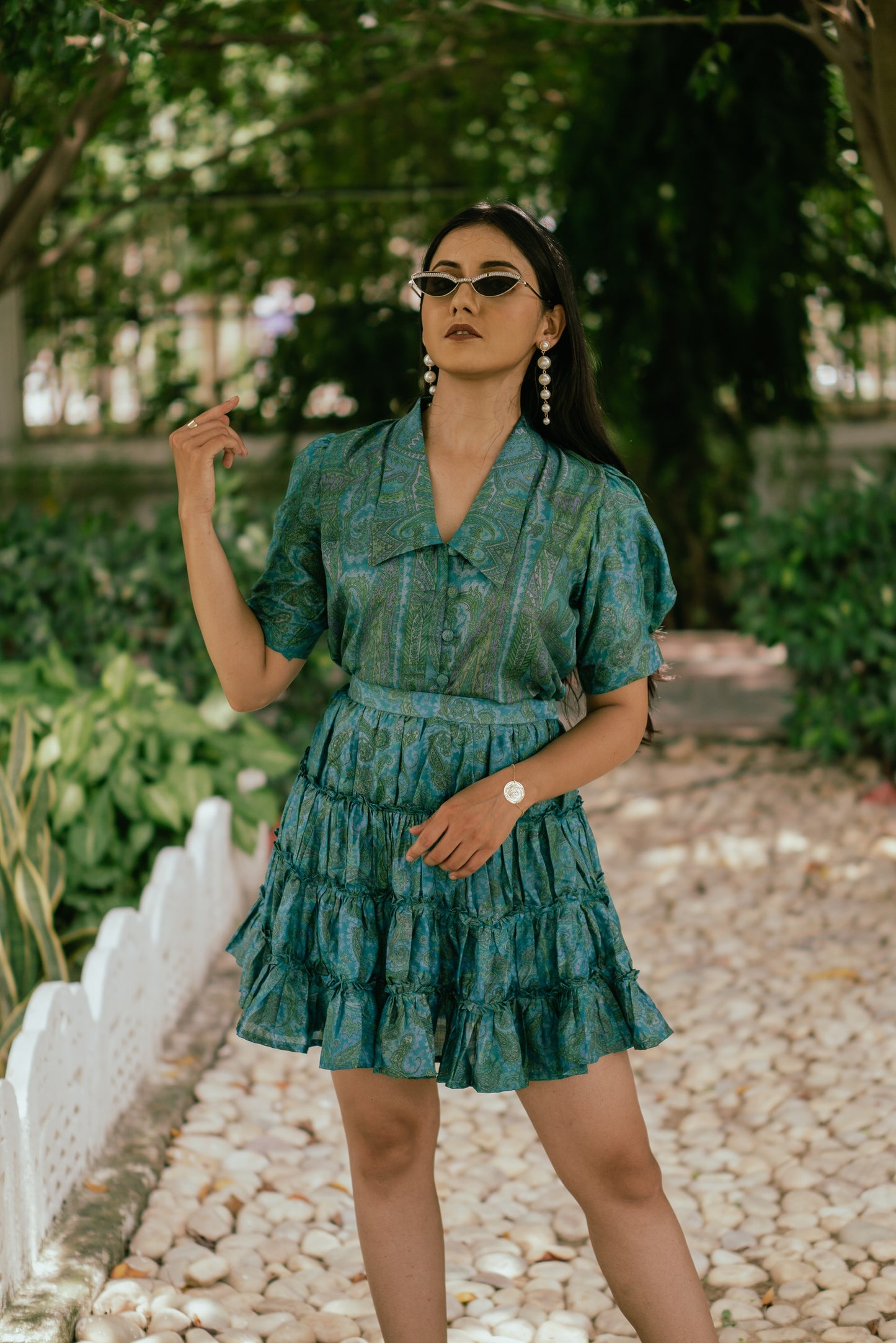 Teal Tiered Skirt Co-ord Set