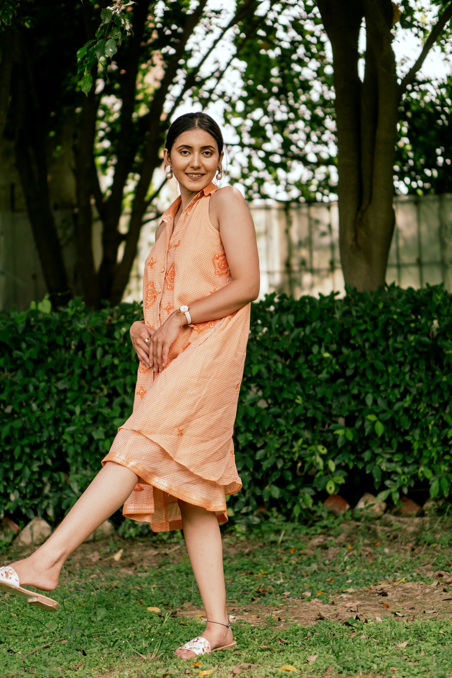 Orange A-Line Shirt Dress