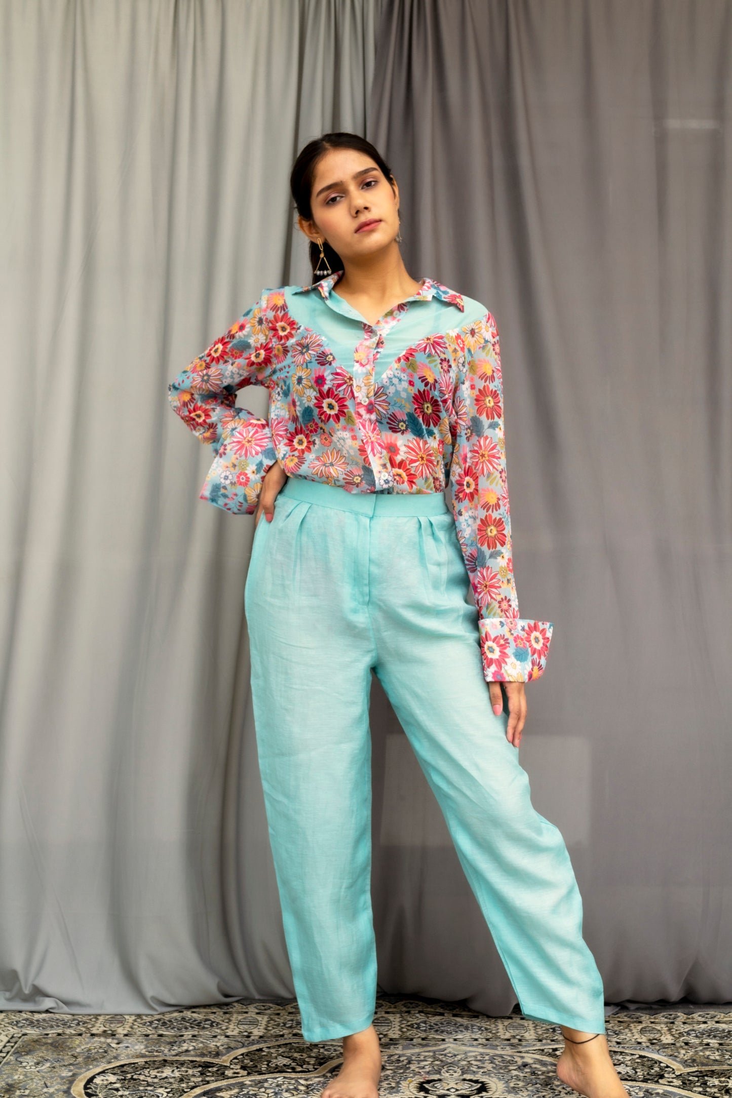 Blue Floral Shirt Co-ord Set