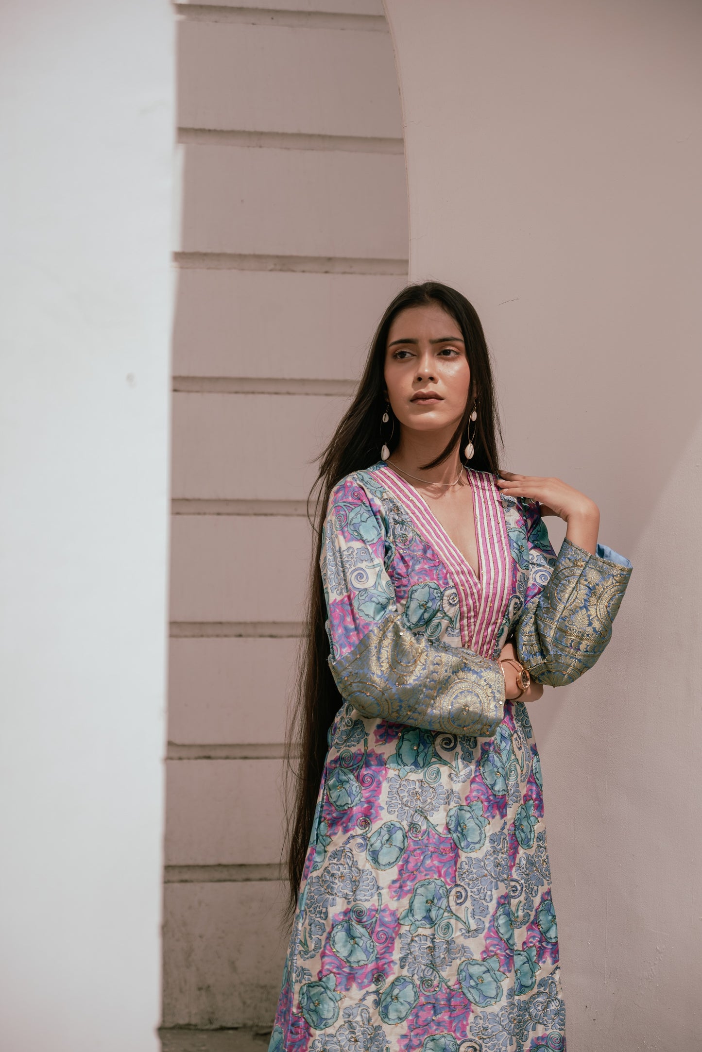 Blue Floral A-Line Kurta