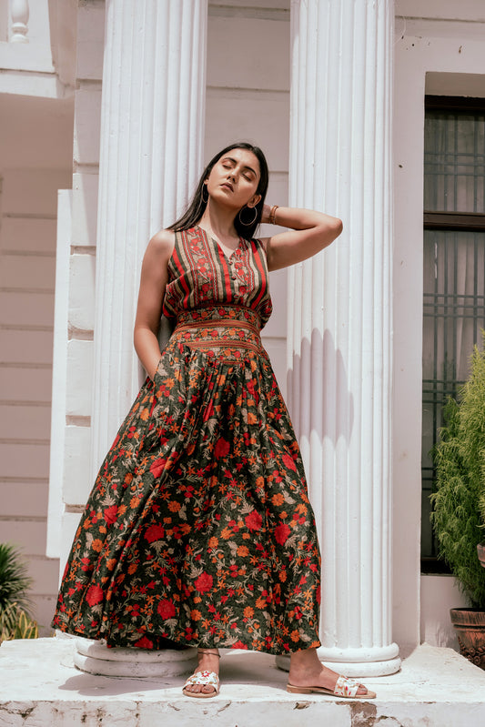 Green Floral print Maxi Skirt Co-ord Set