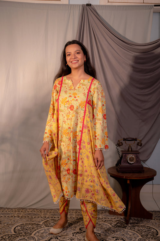 Yellow A-Line Kurta Set