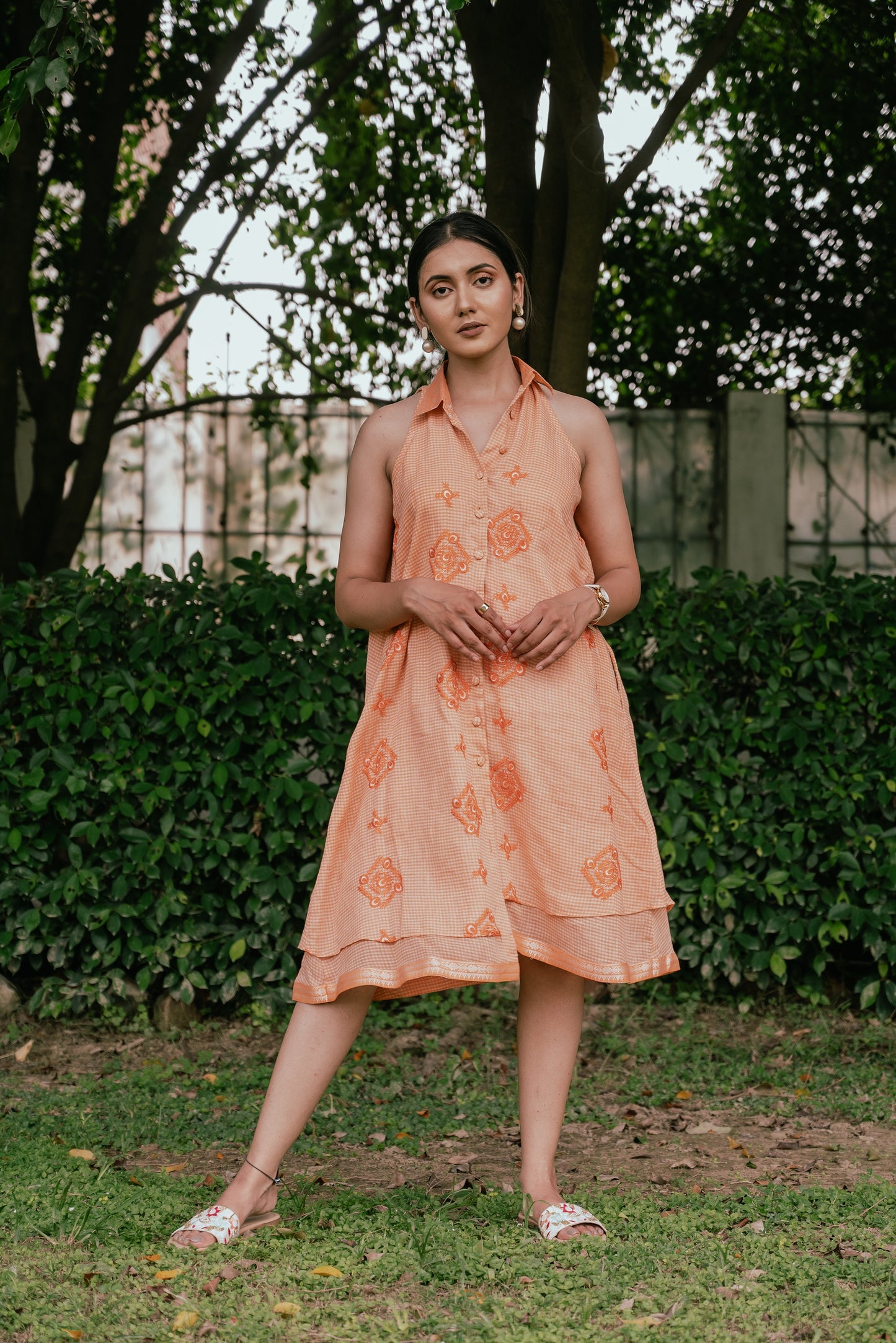 Orange A-Line Shirt Dress