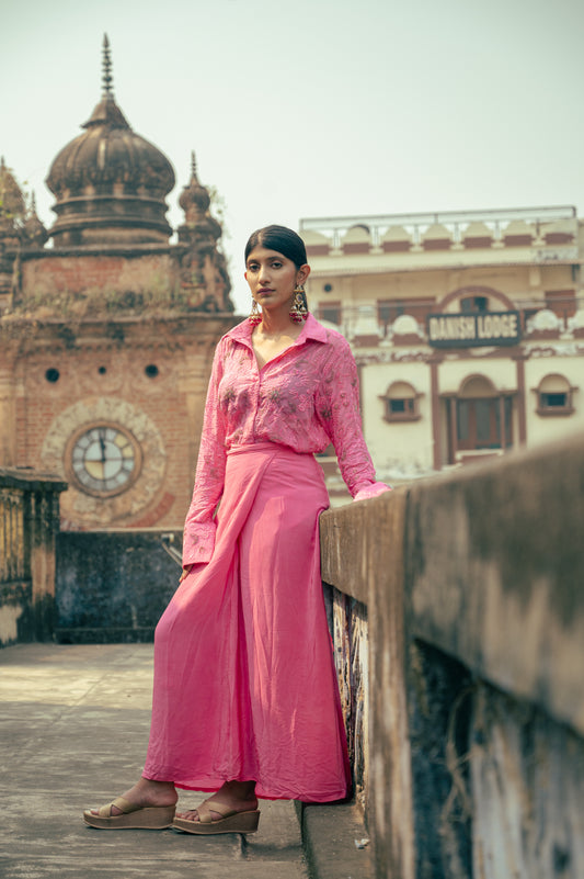 Pink Draped Skirt Co-ord Set