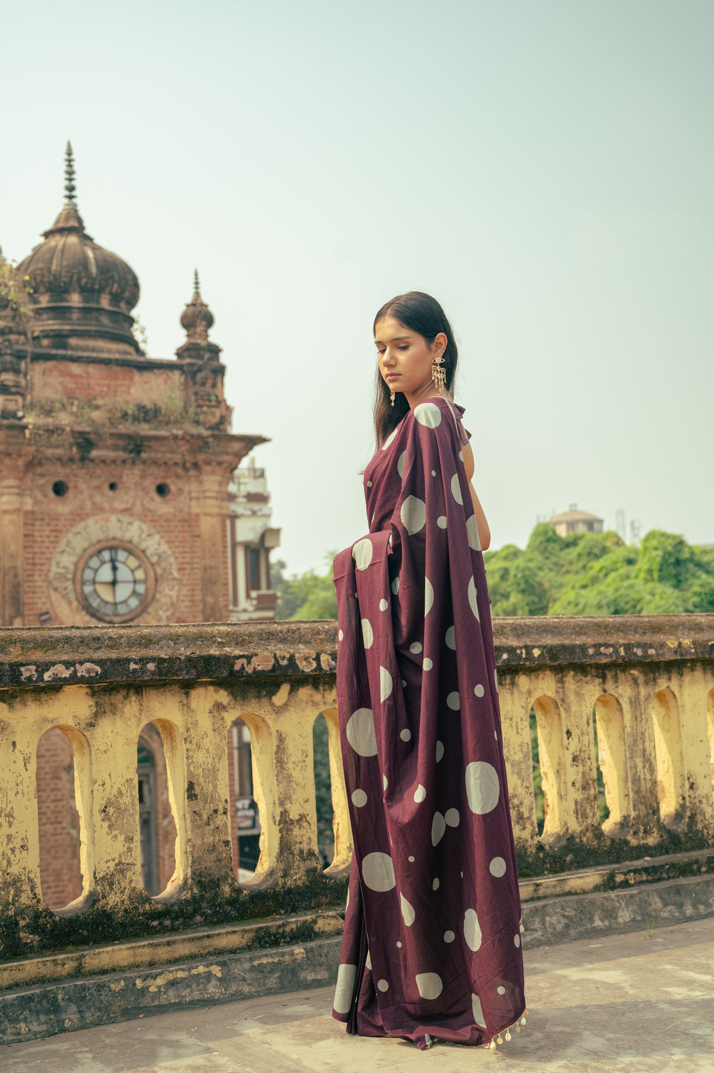 Wine Pre-pleated Corset Saree Set