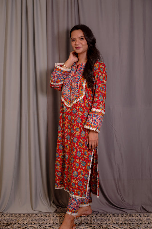 Red Pakistani Kurta Set