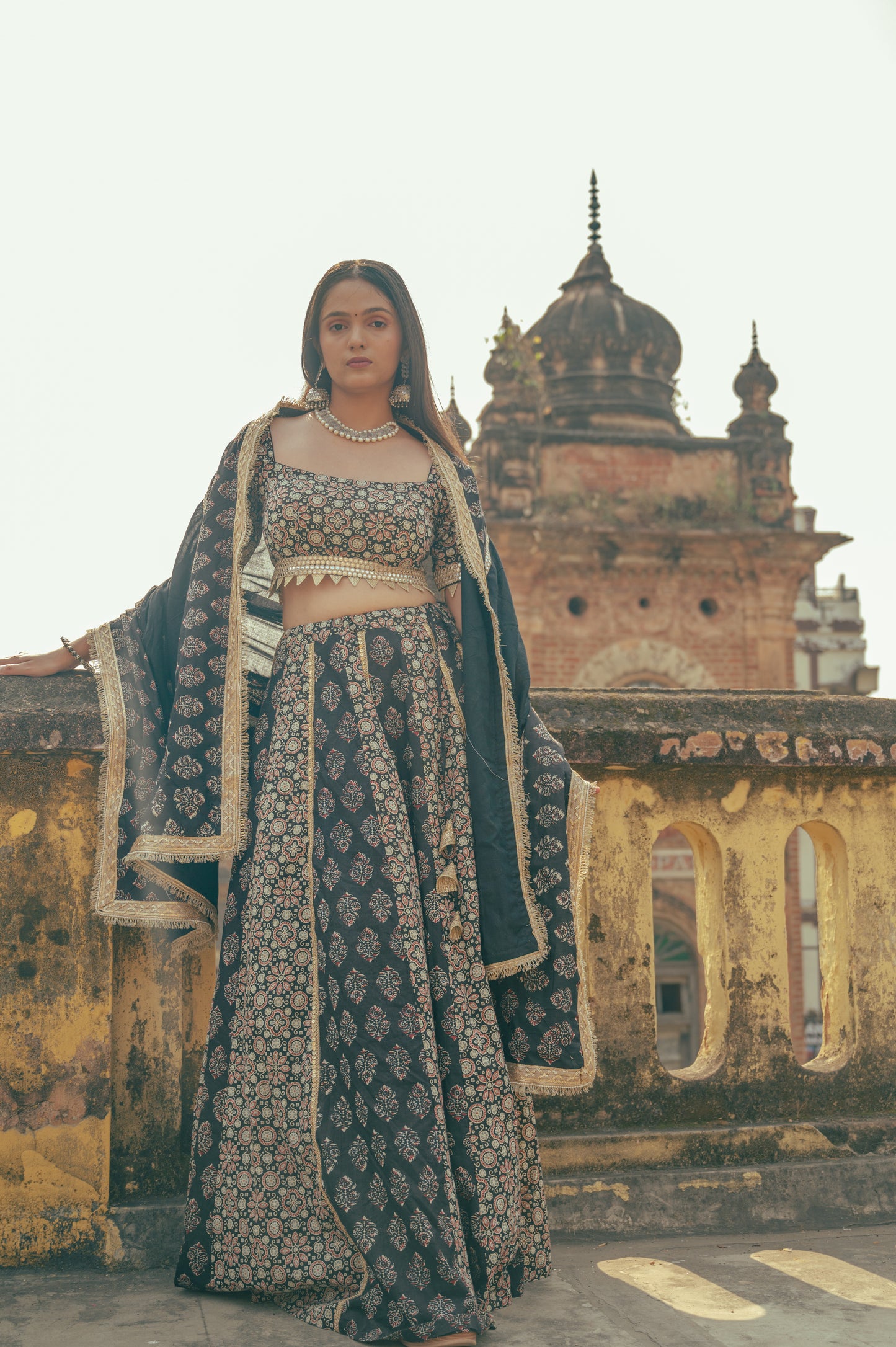 Black Ajrakh Lehenga Set