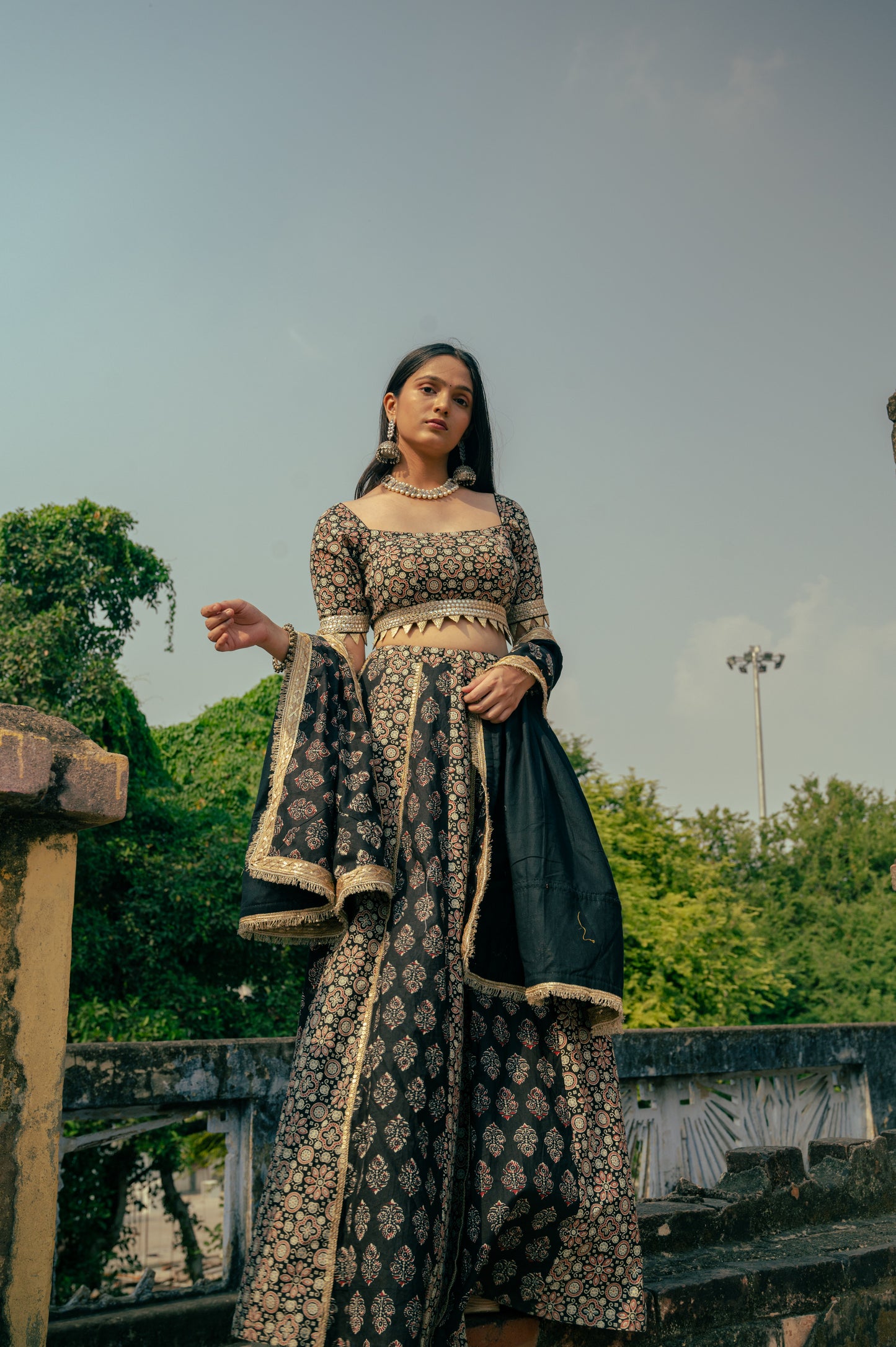 Black Ajrakh Lehenga Set