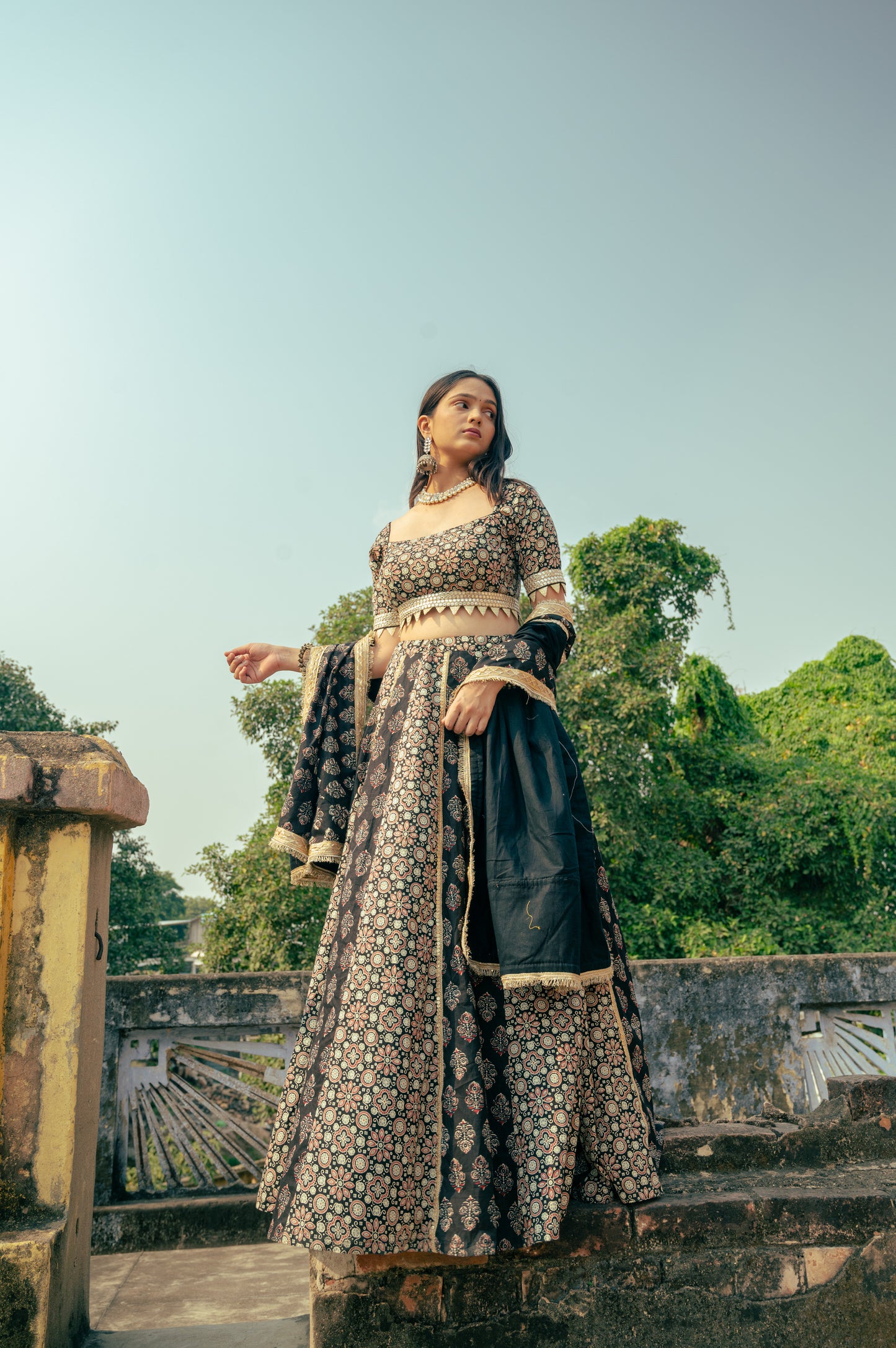 Black Ajrakh Lehenga Set