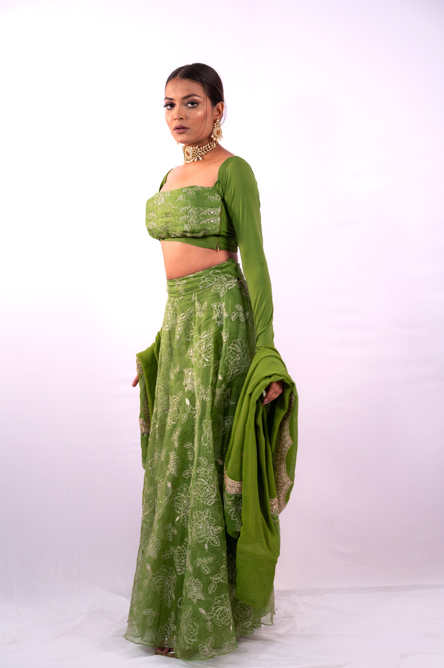 Forest Green Organza Lehenga set