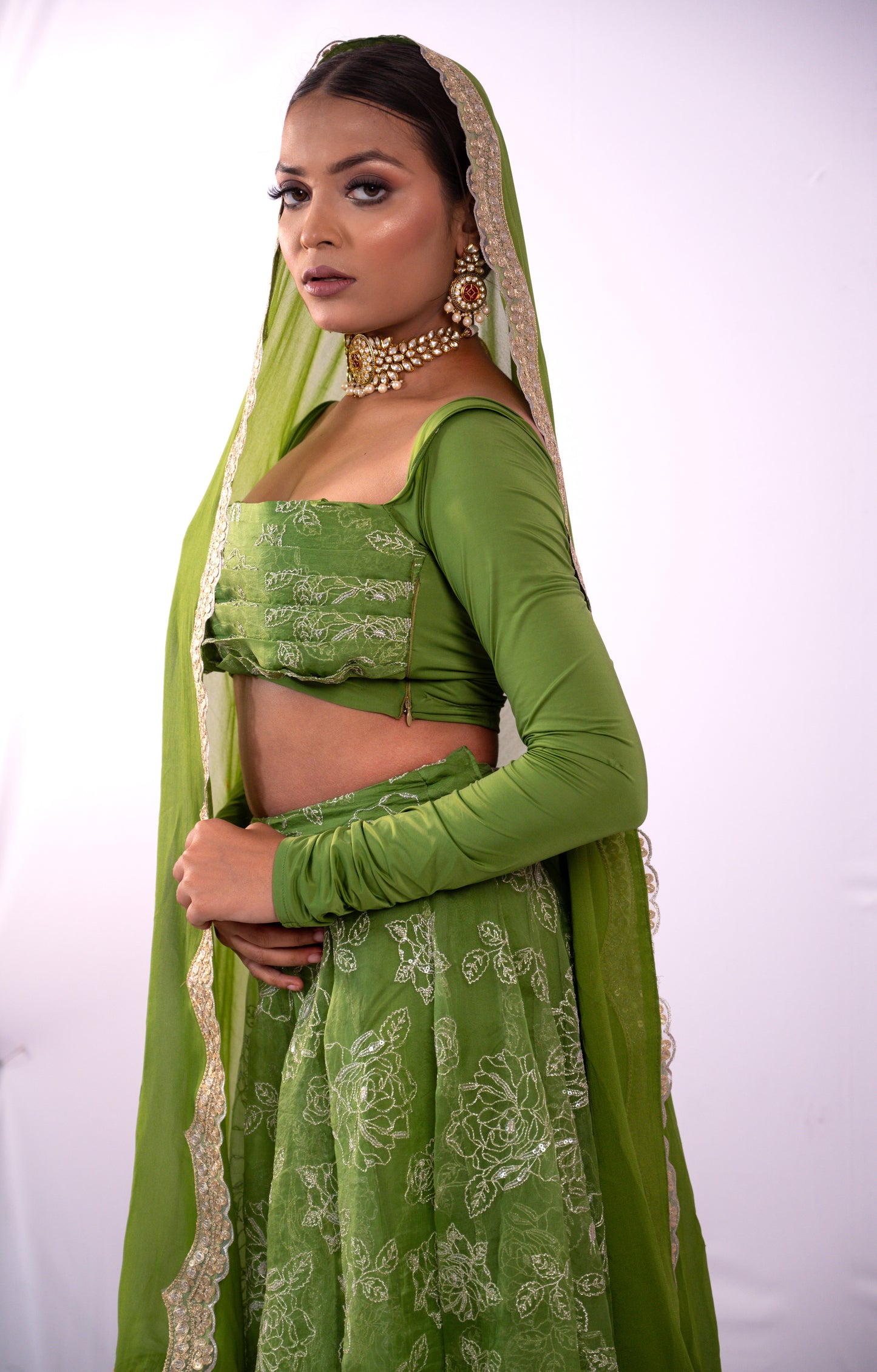 Forest Green Organza Lehenga set