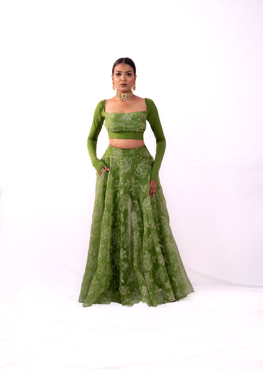 Forest Green Organza Lehenga set