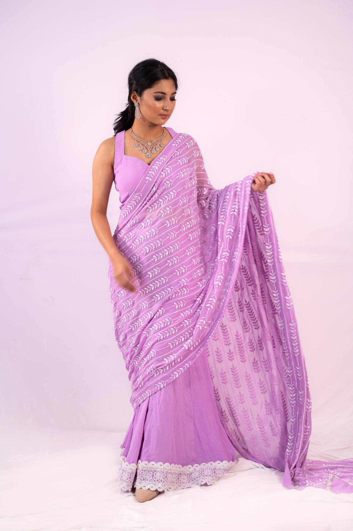 Lilac Sharara Saree set