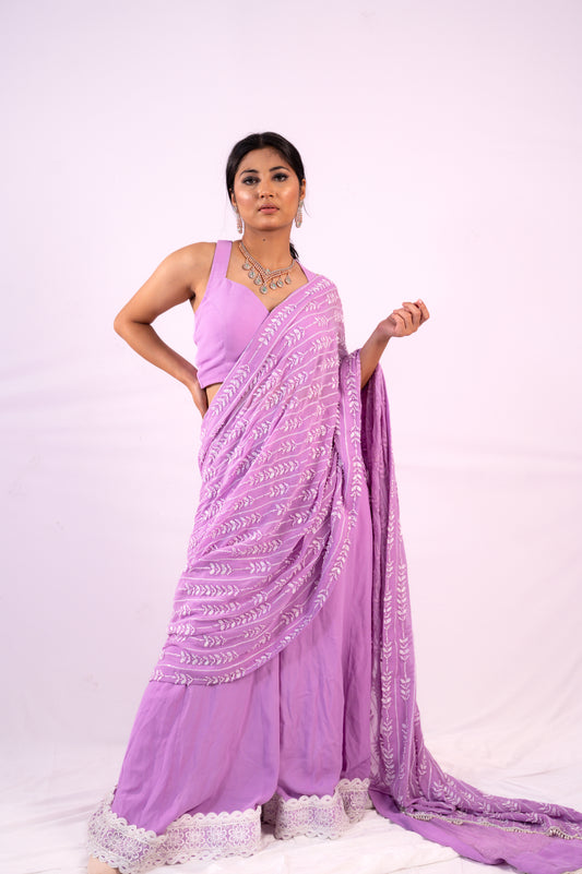 Lilac Sharara Saree set