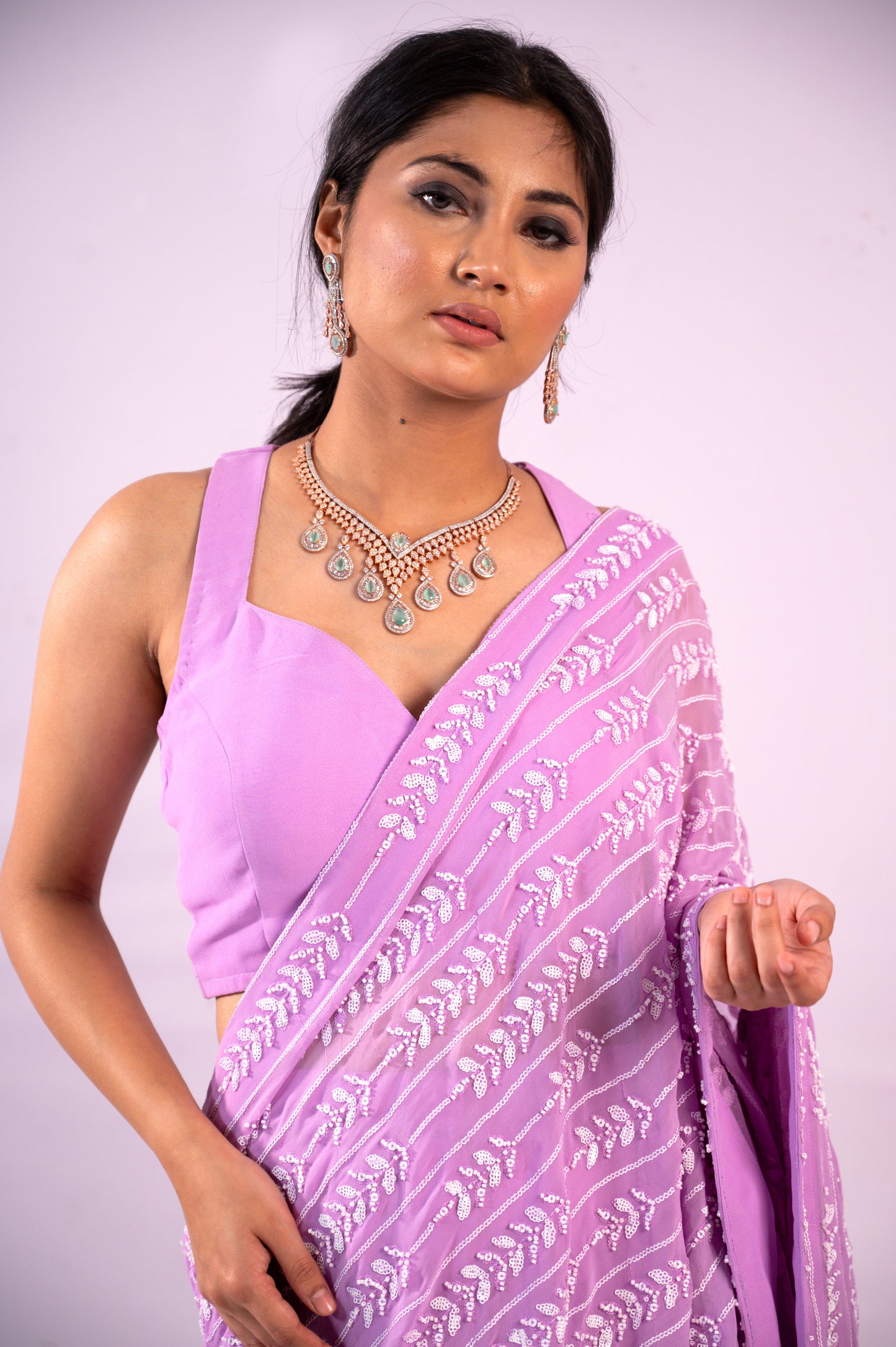 Lilac Sharara Saree set