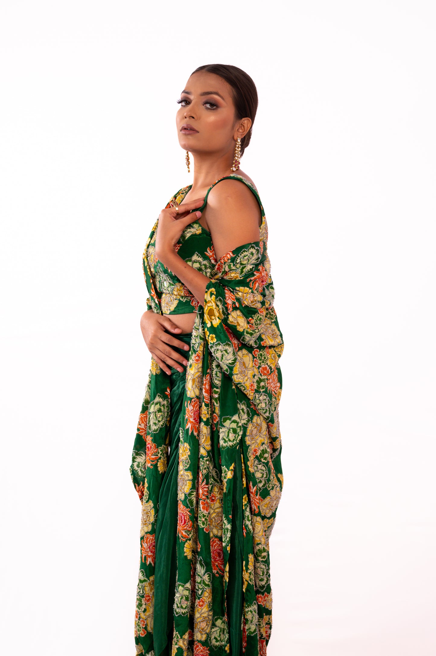 Green Floral Cape Skirt Set