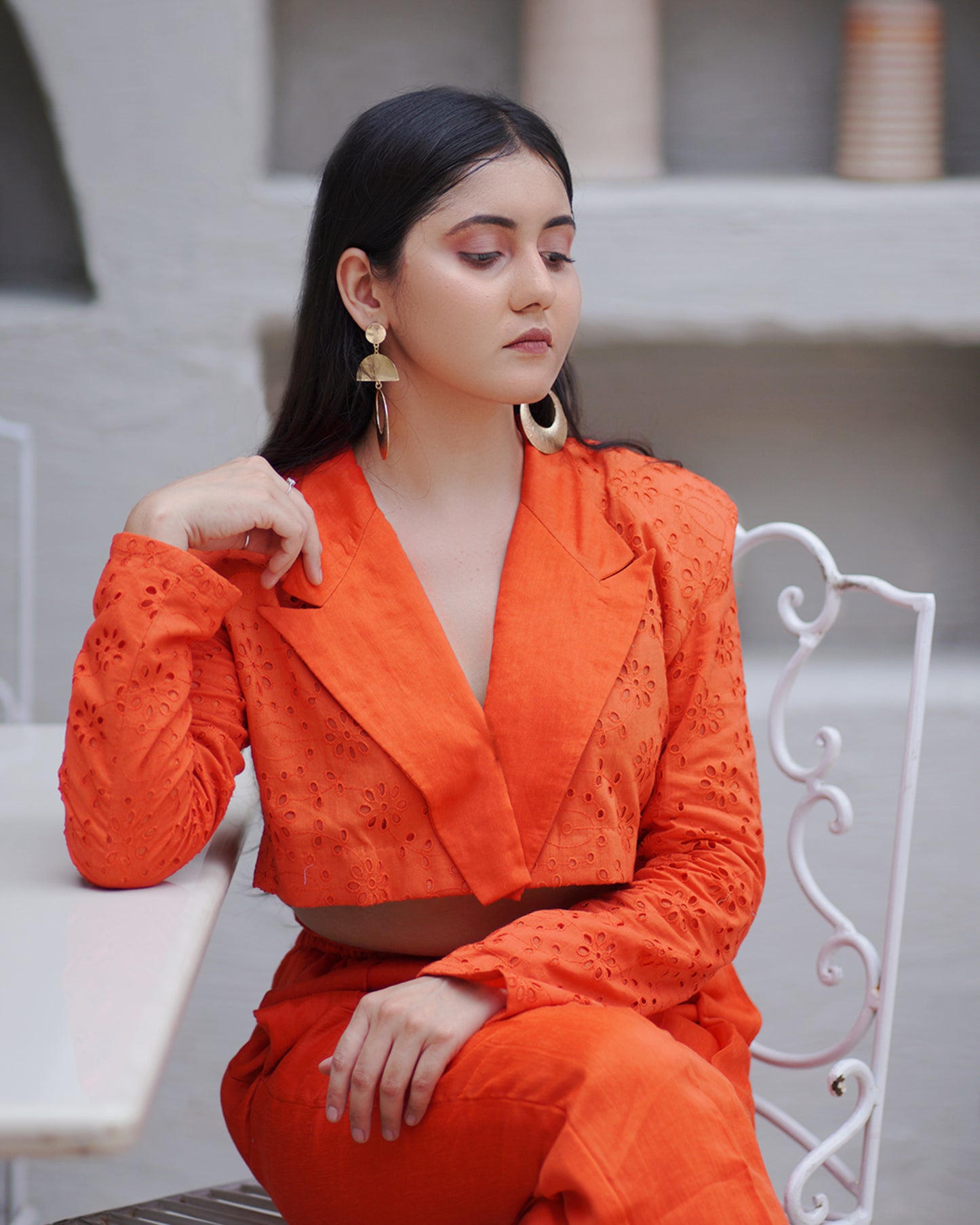 Tangerine Crop Blazer Co-ord Set