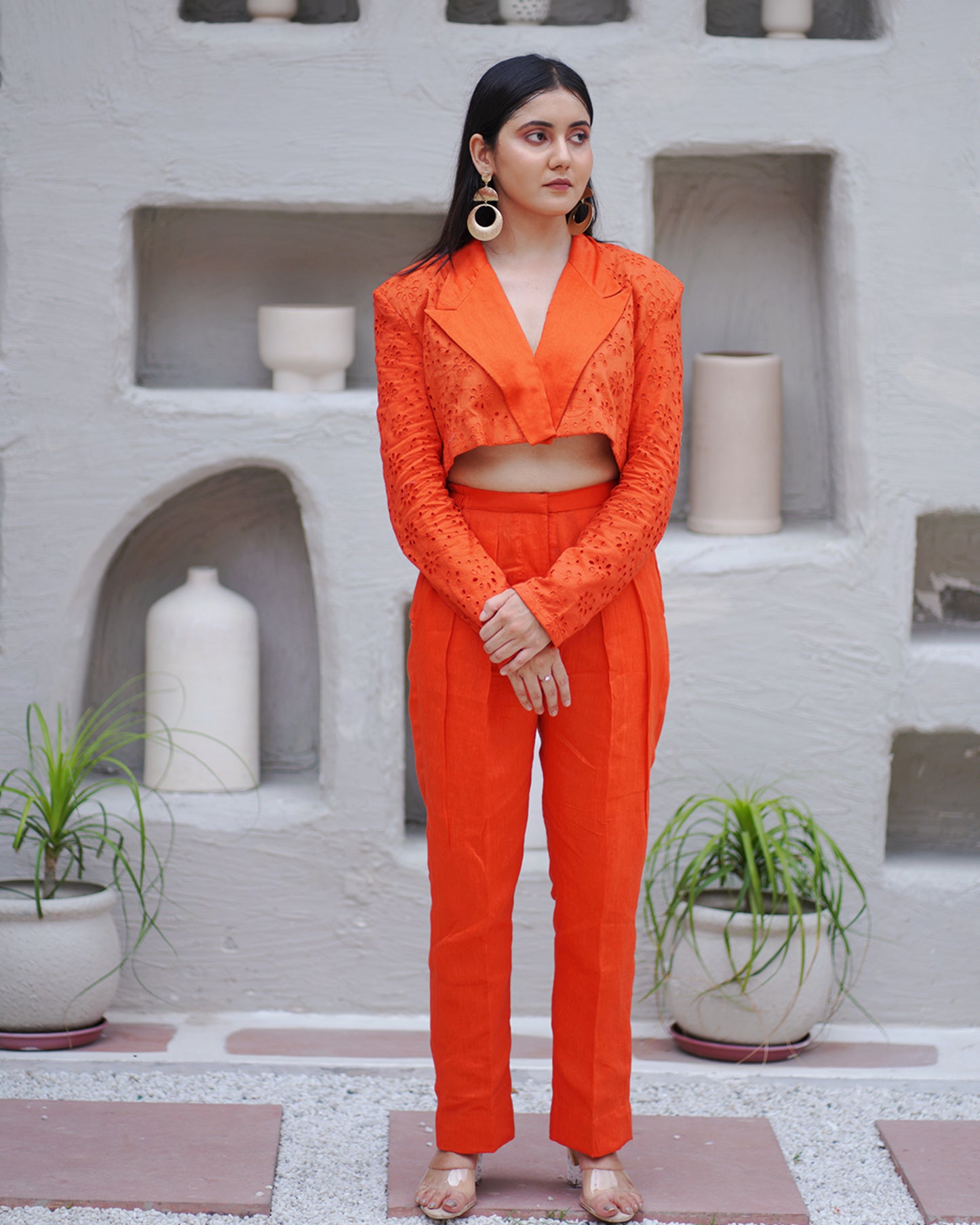 Tangerine Crop Blazer Co-ord Set